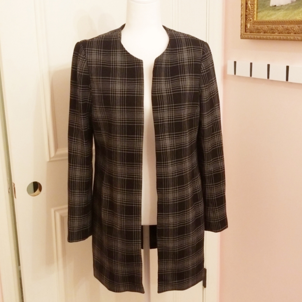 CYNTHIA ROWLEY B&W long open blazer